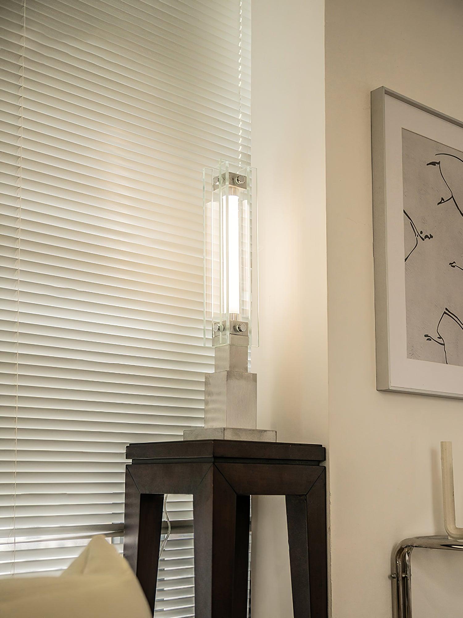 Modern LED Glass Table Lamp with Stainless Steel Base and Contemporary Minimalist Design