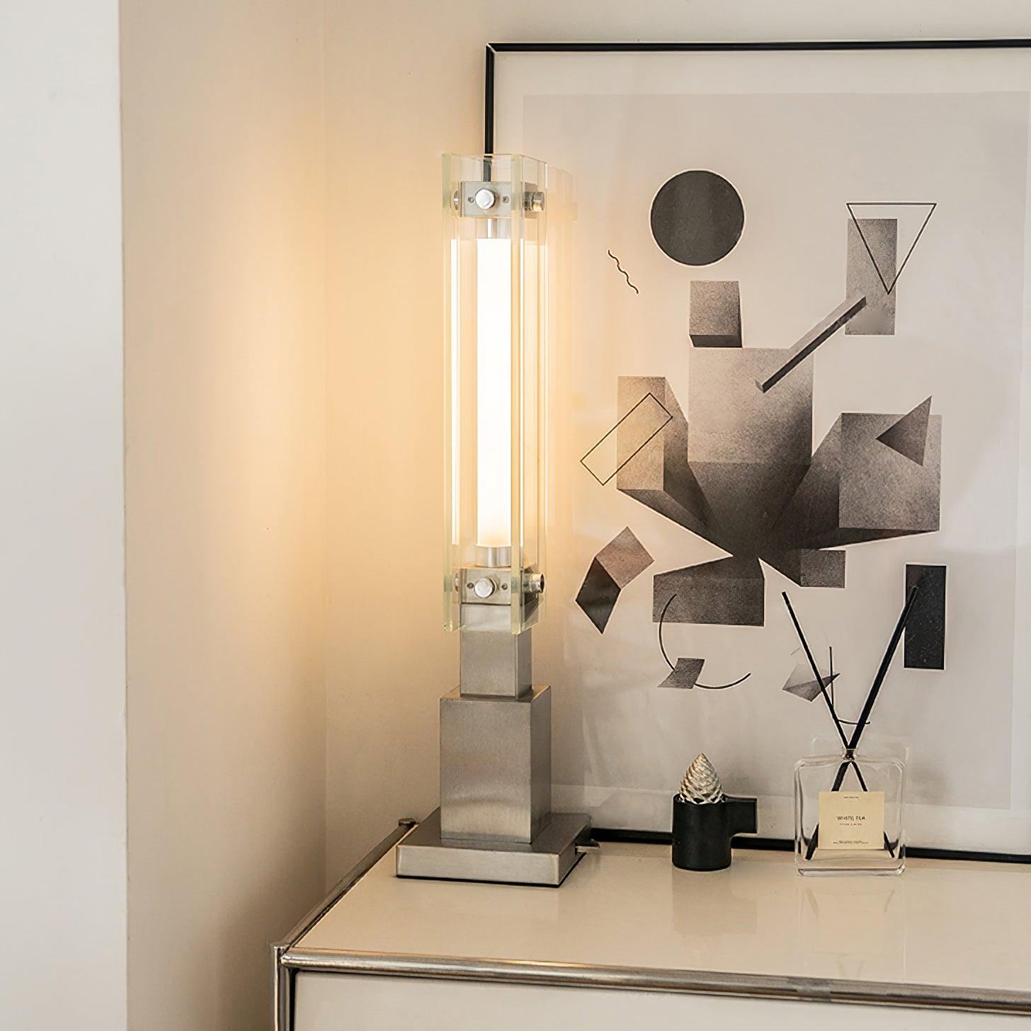 Modern LED Glass Table Lamp with Stainless Steel Base and Contemporary Minimalist Design