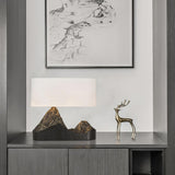 Artistic Landscape Side Table Lamp Resin Base with Fabric Shade Lighting