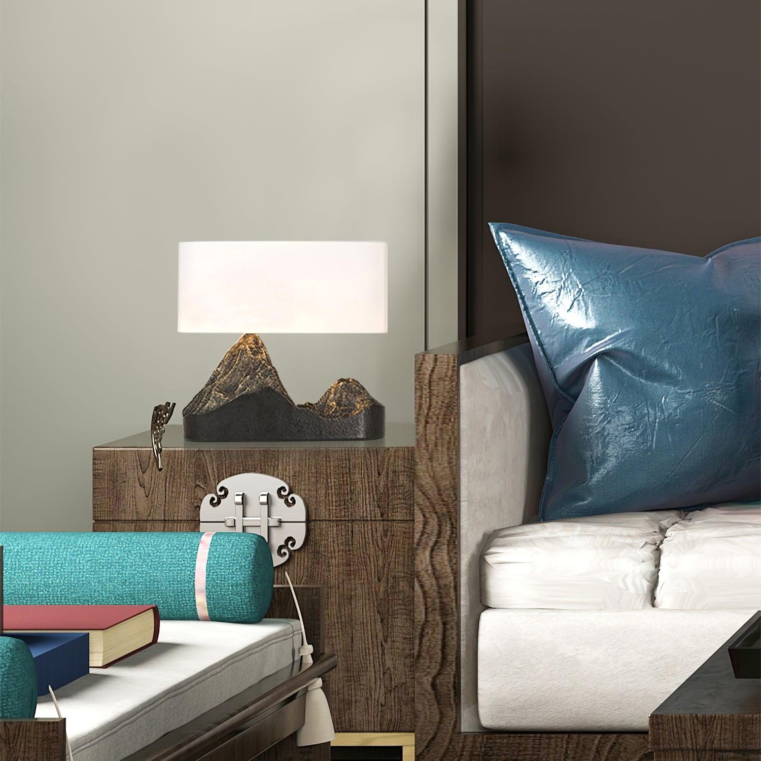 Artistic Landscape Side Table Lamp Resin Base with Fabric Shade Lighting