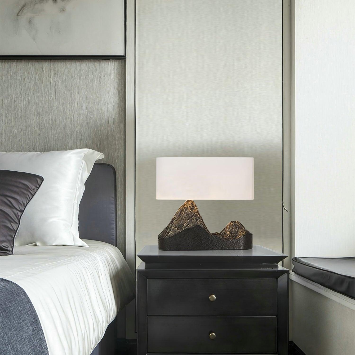 Artistic Landscape Side Table Lamp Resin Base with Fabric Shade Lighting