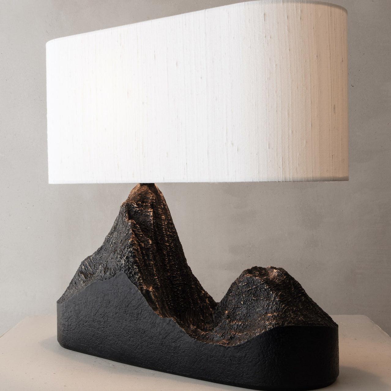 Artistic Landscape Side Table Lamp Resin Base with Fabric Shade Lighting