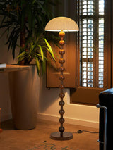 Japanese Rice Paper Standing Floor Lamp with Sculptural Cherry Wood Base and White Shade