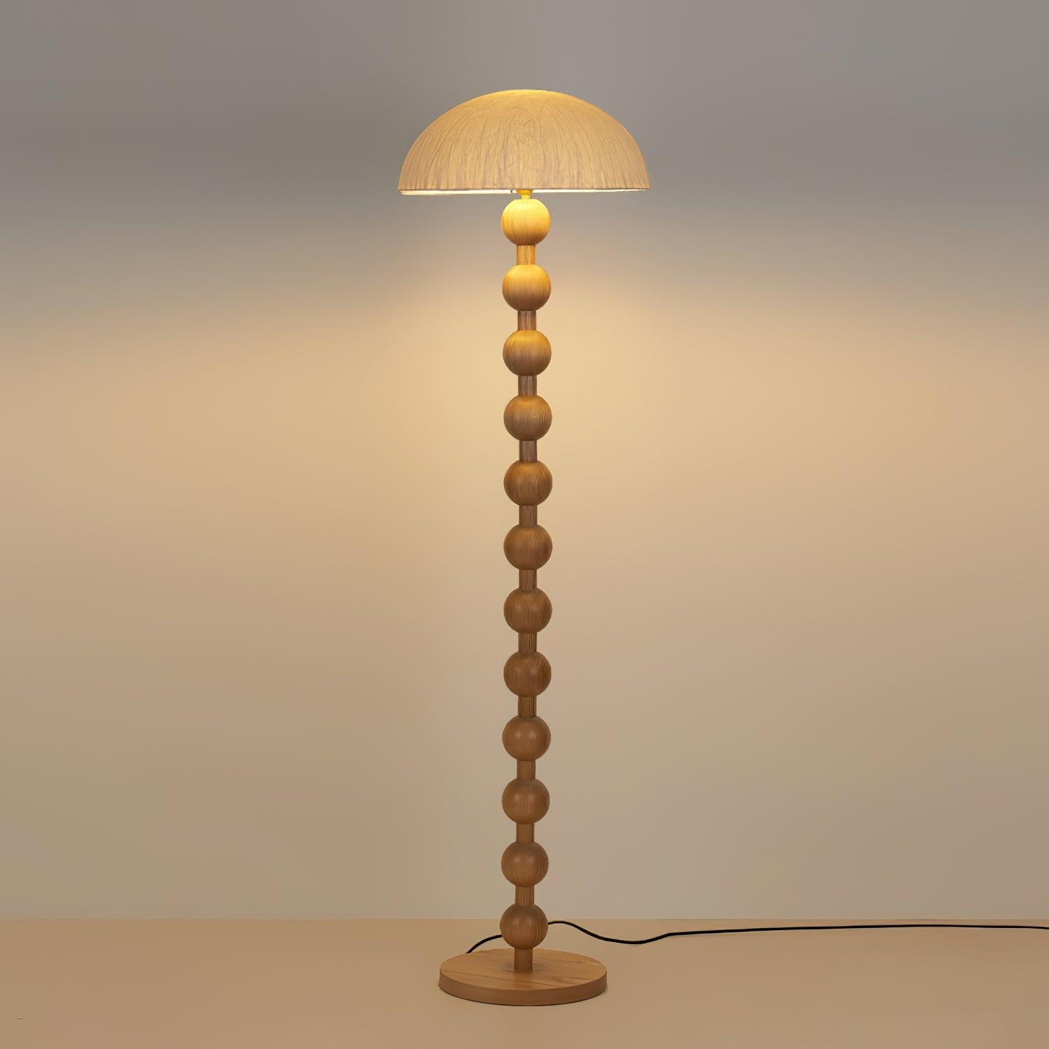 Japanese Rice Paper Standing Floor Lamp with Sculptural Cherry Wood Base and White Shade