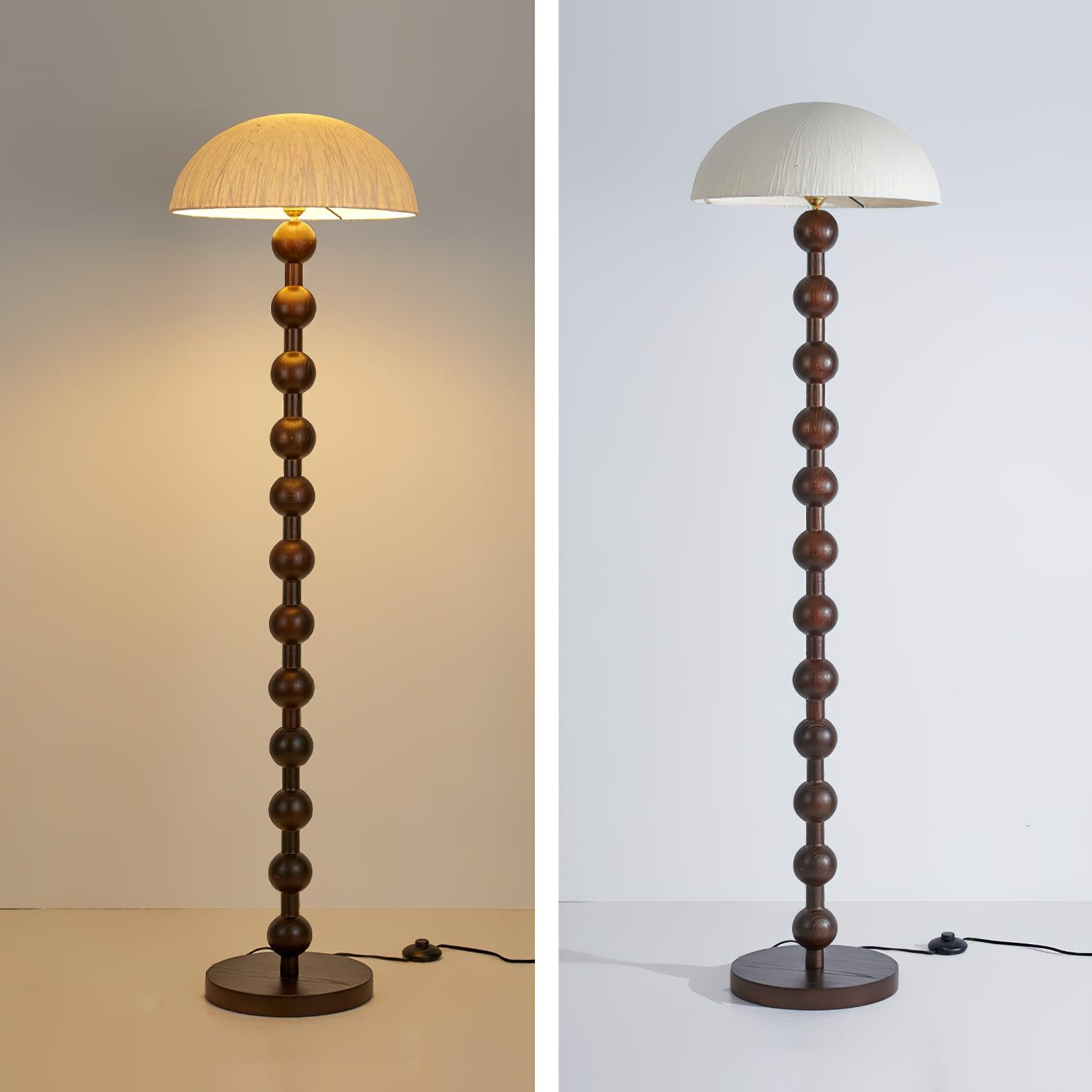 Japanese Rice Paper Standing Floor Lamp with Sculptural Cherry Wood Base and White Shade