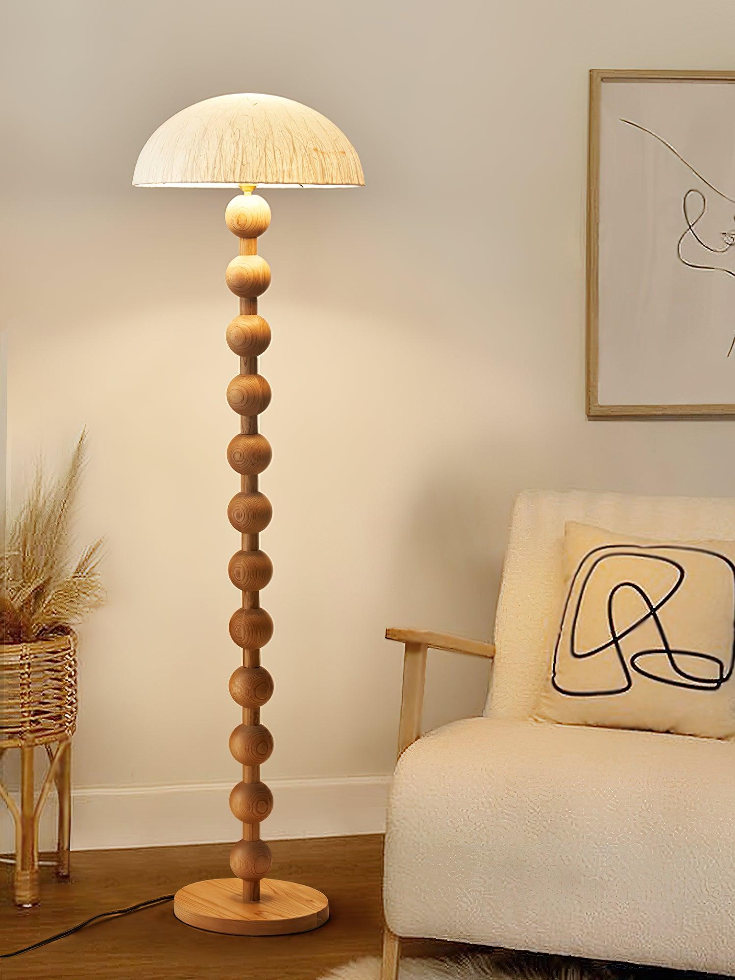 Japanese Rice Paper Standing Floor Lamp with Sculptural Cherry Wood Base and White Shade