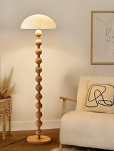 Japanese Rice Paper Standing Floor Lamp with Sculptural Cherry Wood Base and White Shade