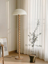 Japanese Rice Paper Standing Floor Lamp with Sculptural Cherry Wood Base and White Shade