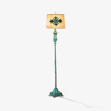 Vintage Distressed Resin Floor Lamp with Taupe Fabric Bell Shade for Living Room