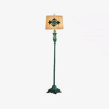 Vintage Distressed Resin Floor Lamp with Taupe Fabric Bell Shade for Living Room
