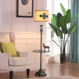 Vintage Distressed Resin Floor Lamp with Taupe Fabric Bell Shade for Living Room