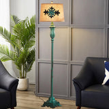 Vintage Distressed Resin Floor Lamp with Taupe Fabric Bell Shade for Living Room