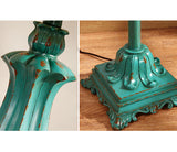Vintage Distressed Resin Floor Lamp with Taupe Fabric Bell Shade for Living Room
