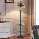 Vintage Distressed Resin Floor Lamp with Taupe Fabric Bell Shade for Living Room