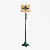 Vintage Distressed Resin Floor Lamp with Taupe Fabric Bell Shade for Living Room