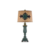 Lark Vintage Green Resin Table Lamp with Linen Fabric Bell Shade for Bedside Lighting