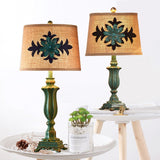 Lark Vintage Green Resin Table Lamp with Linen Fabric Bell Shade for Bedside Lighting