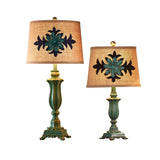 Lark Vintage Green Resin Table Lamp with Linen Fabric Bell Shade for Bedside Lighting