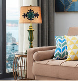 Lark Vintage Green Resin Table Lamp with Linen Fabric Bell Shade for Bedside Lighting