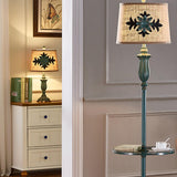 Lark Vintage Green Resin Table Lamp with Linen Fabric Bell Shade for Bedside Lighting