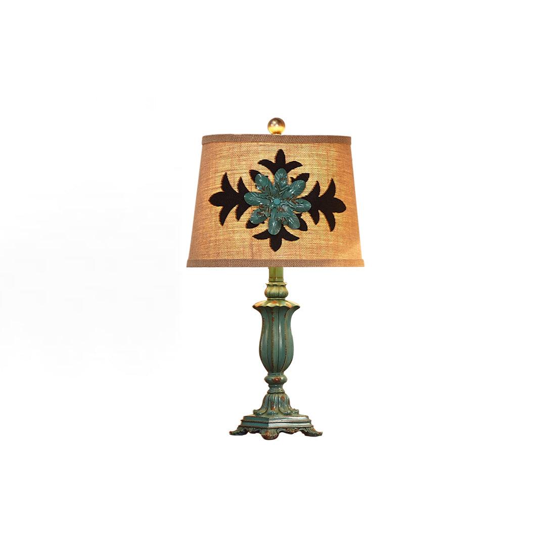 Lark Vintage Green Resin Table Lamp with Linen Fabric Bell Shade for Bedside Lighting
