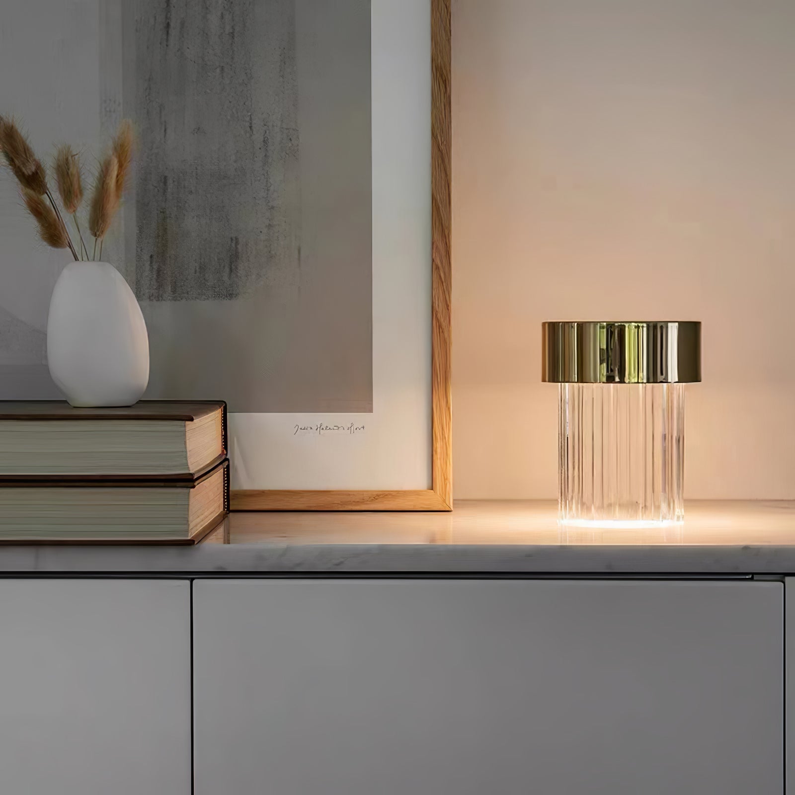Modern Rechargeable LED Portable Table Lamp with Elegant Crystal Glass Column Design