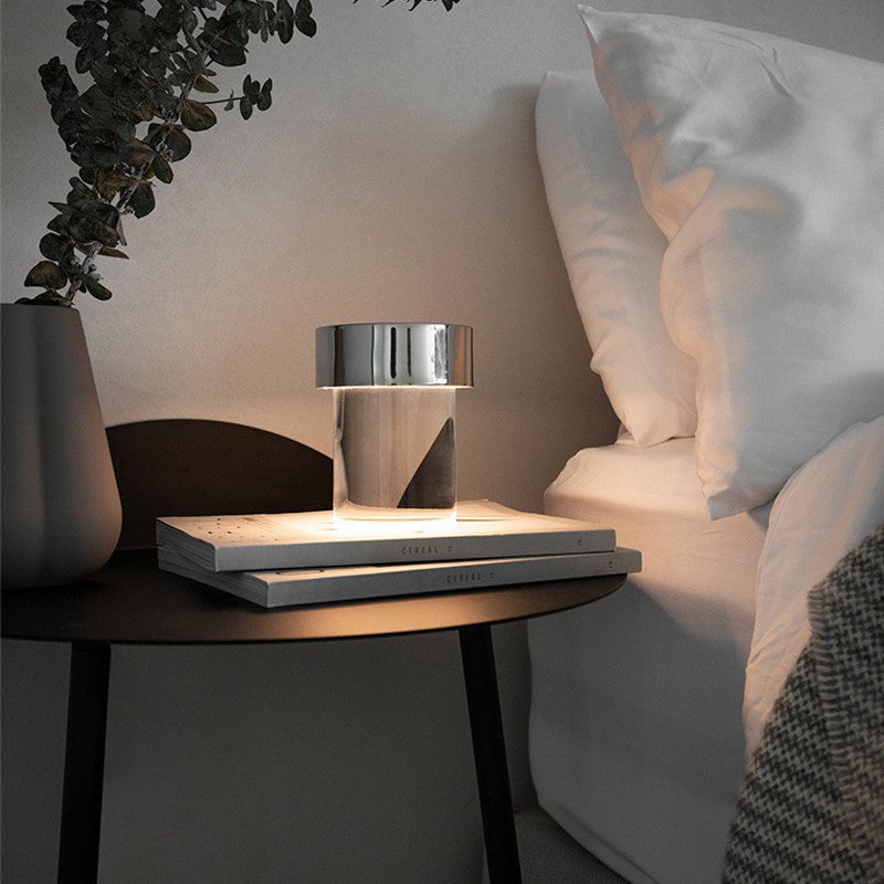 Modern Rechargeable LED Portable Table Lamp with Elegant Crystal Glass Column Design