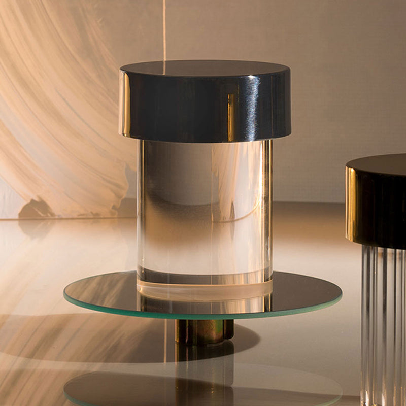 Modern Rechargeable LED Portable Table Lamp with Elegant Crystal Glass Column Design