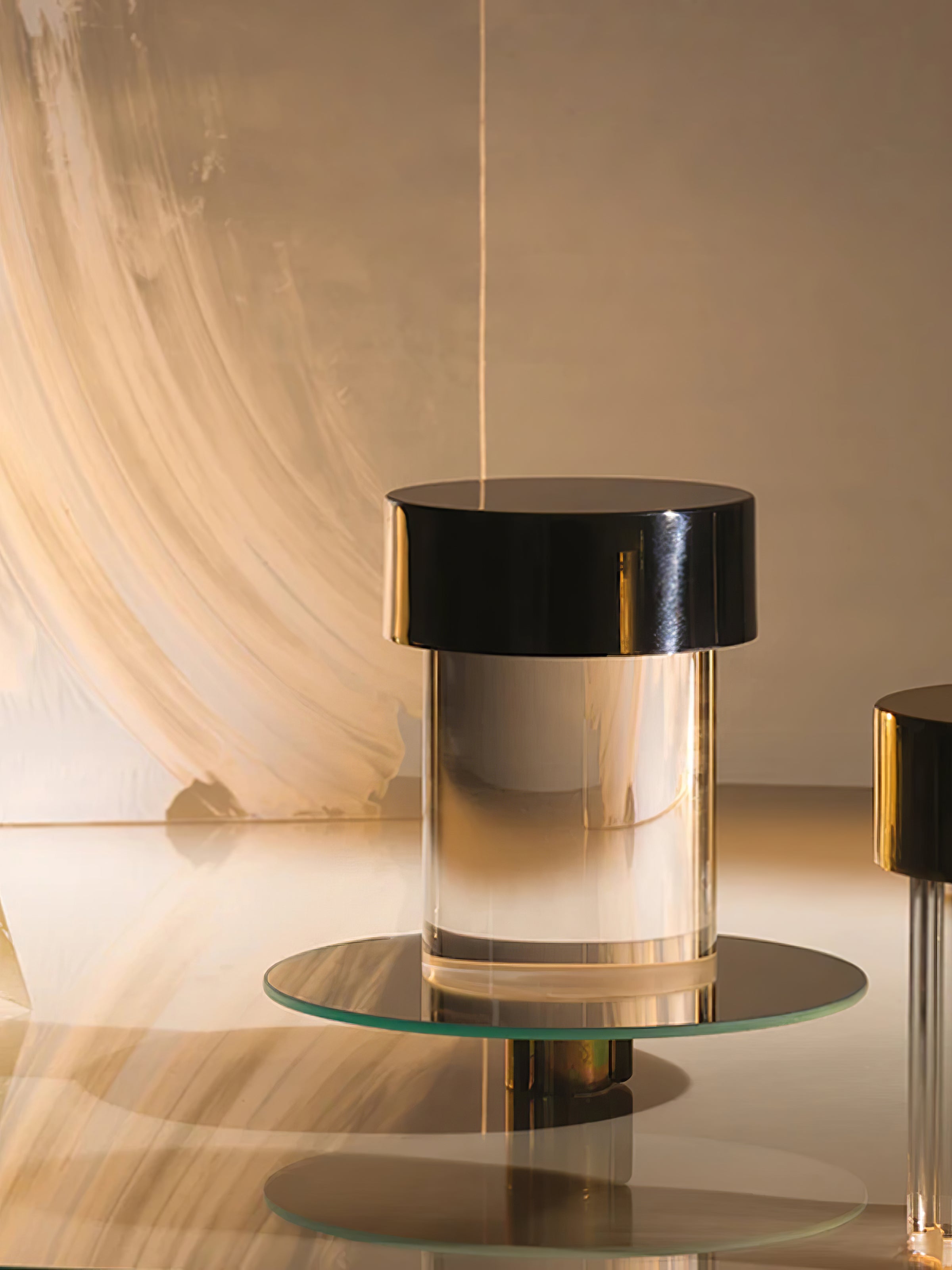 Modern Rechargeable LED Portable Table Lamp with Elegant Crystal Glass Column Design