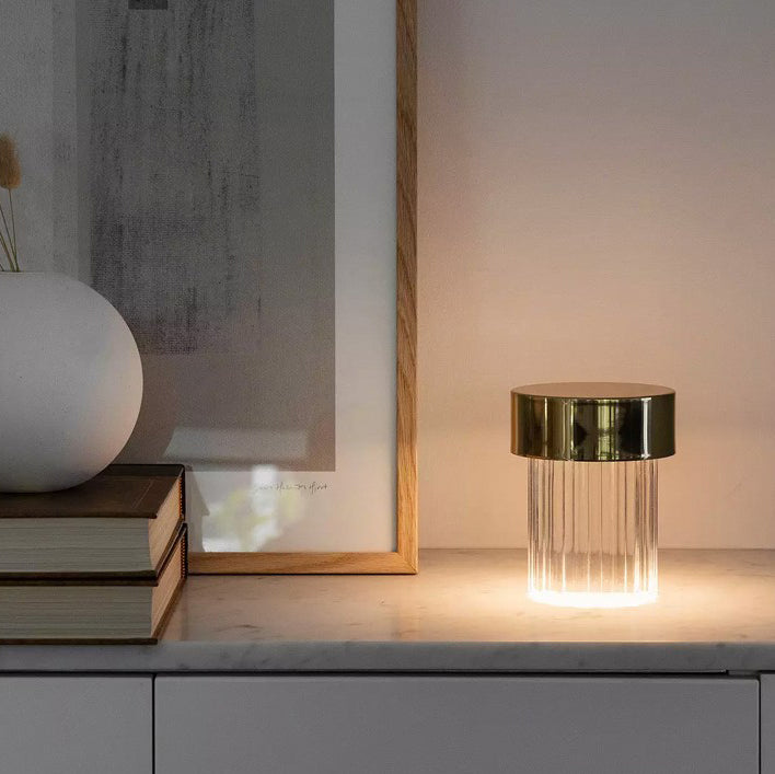 Modern Rechargeable LED Portable Table Lamp with Elegant Crystal Glass Column Design
