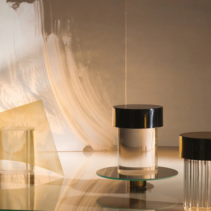 Modern Rechargeable LED Portable Table Lamp with Elegant Crystal Glass Column Design