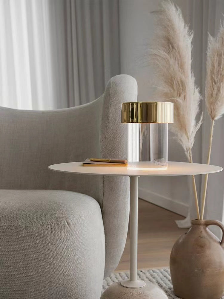 Modern Rechargeable LED Portable Table Lamp with Elegant Crystal Glass Column Design