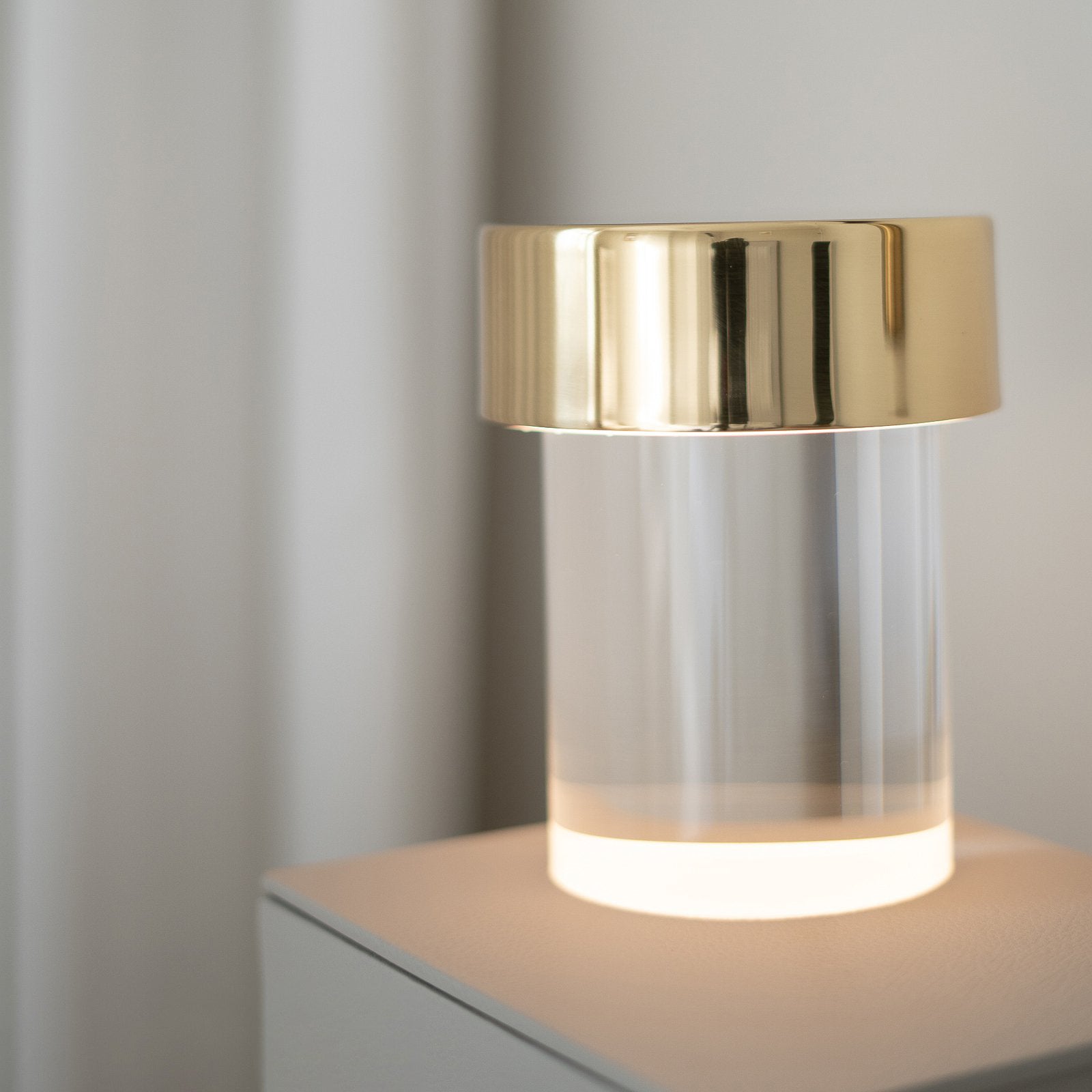 Modern Rechargeable LED Portable Table Lamp with Elegant Crystal Glass Column Design