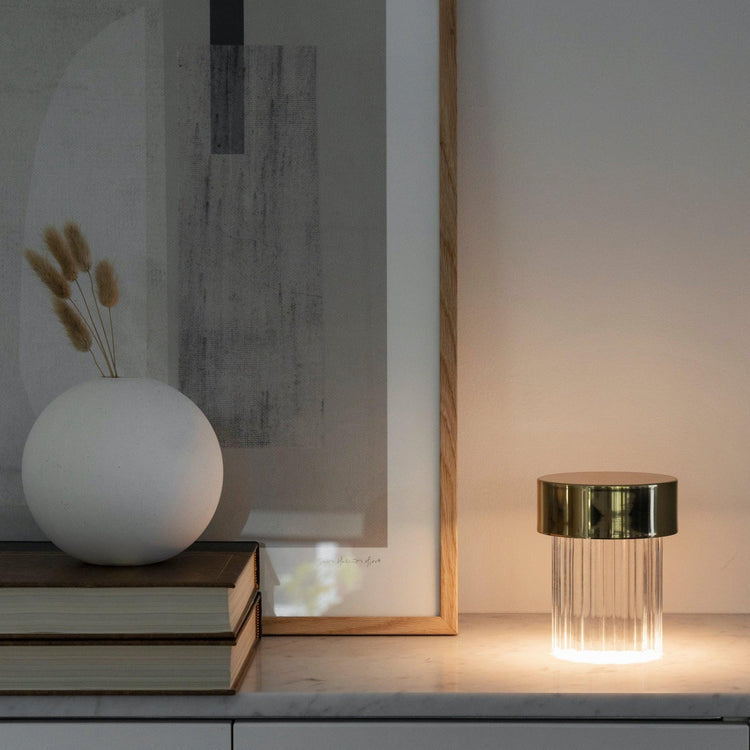 Modern Rechargeable LED Portable Table Lamp with Elegant Crystal Glass Column Design