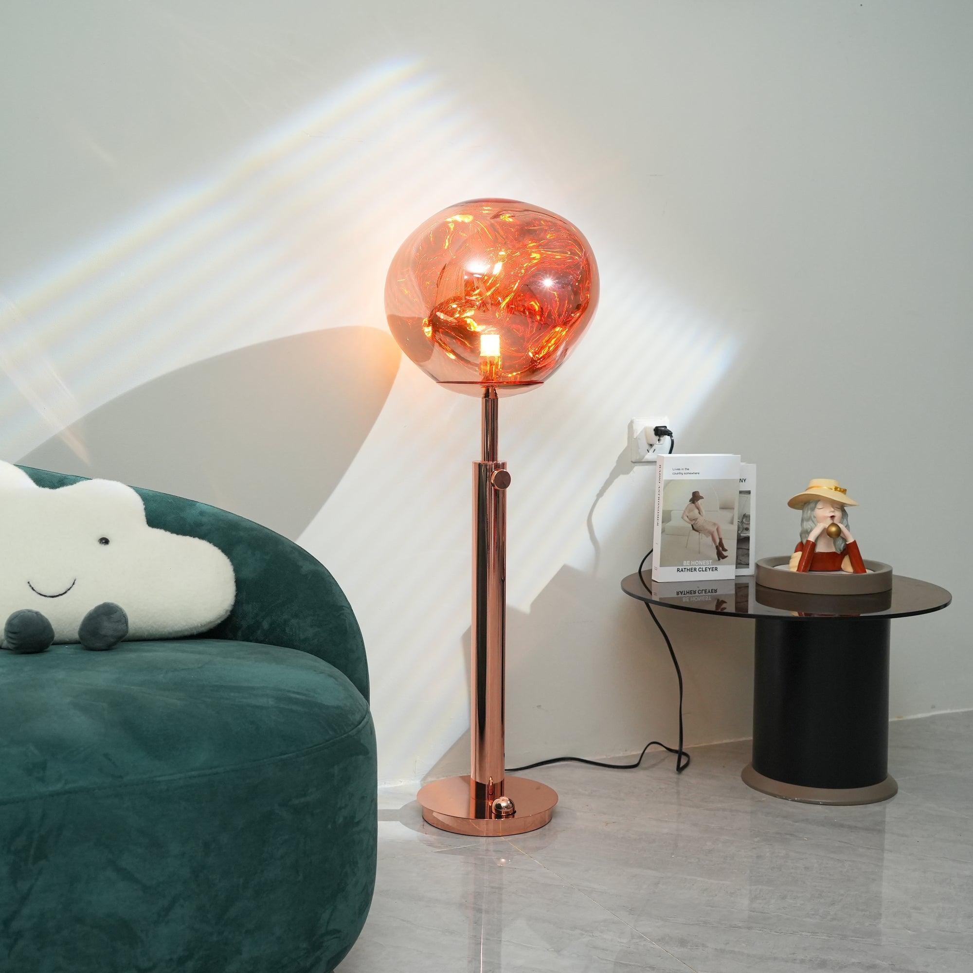 Modern Molten Lava Art Floor Standing Lamp with Spherical Metallic Shade