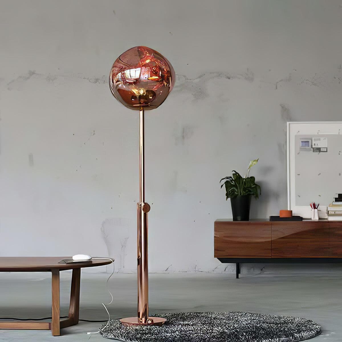 Modern Molten Lava Art Floor Standing Lamp with Spherical Metallic Shade