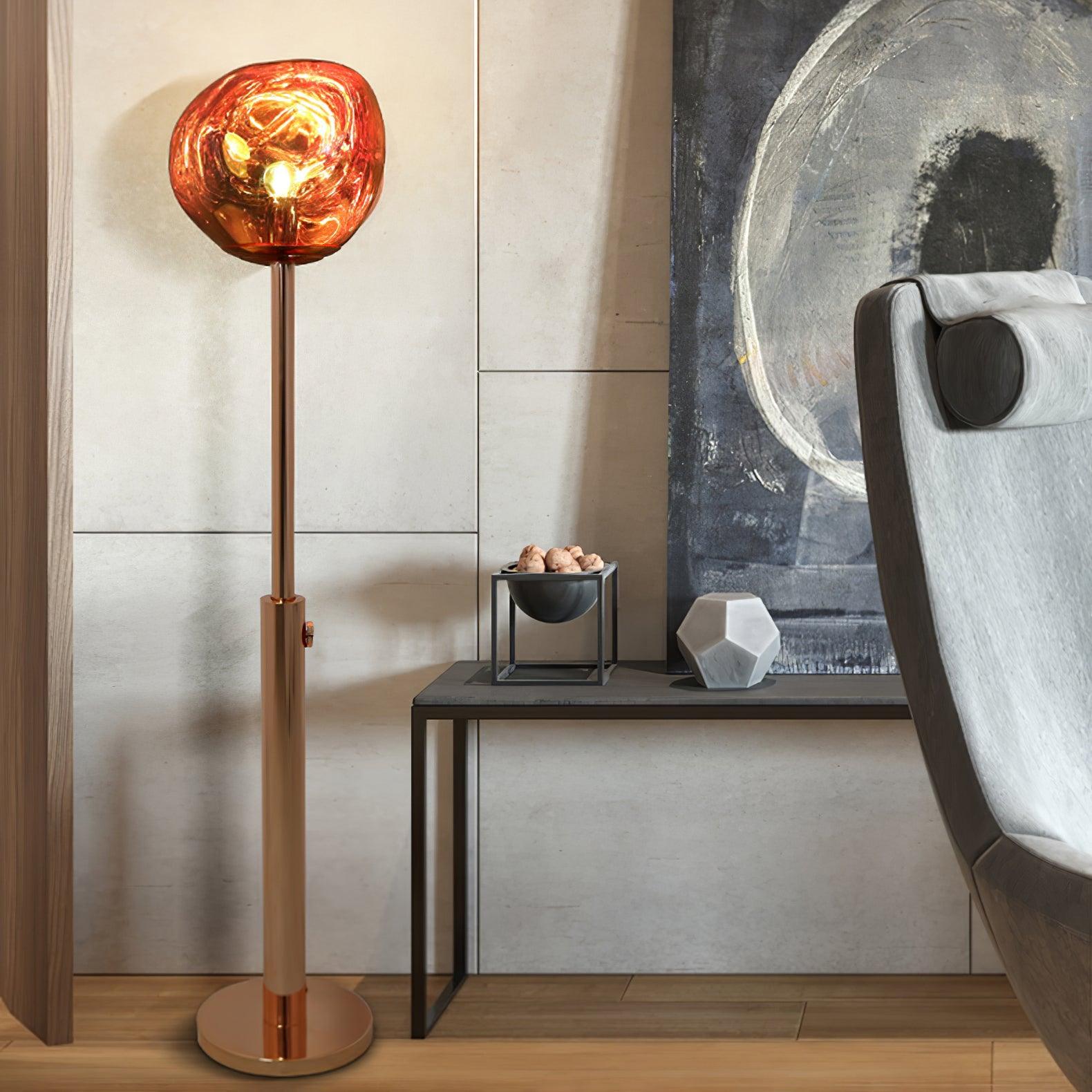 Modern Molten Lava Art Floor Standing Lamp with Spherical Metallic Shade