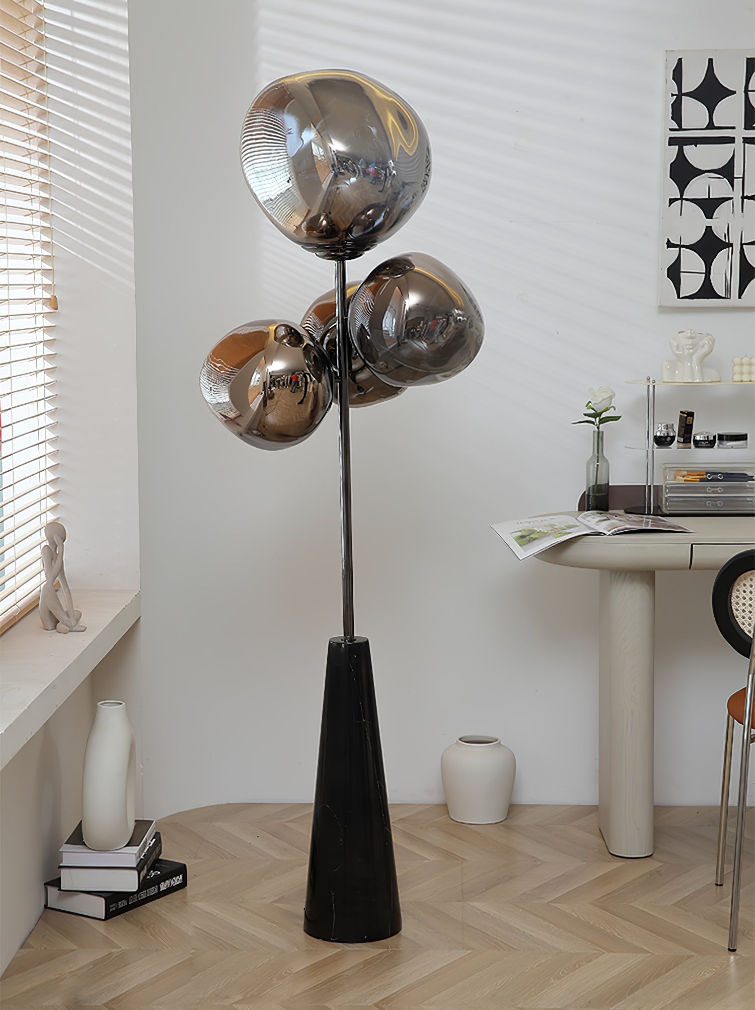 Decorative Melting Glass Column Floor Lamp Standing Light with Marble Base