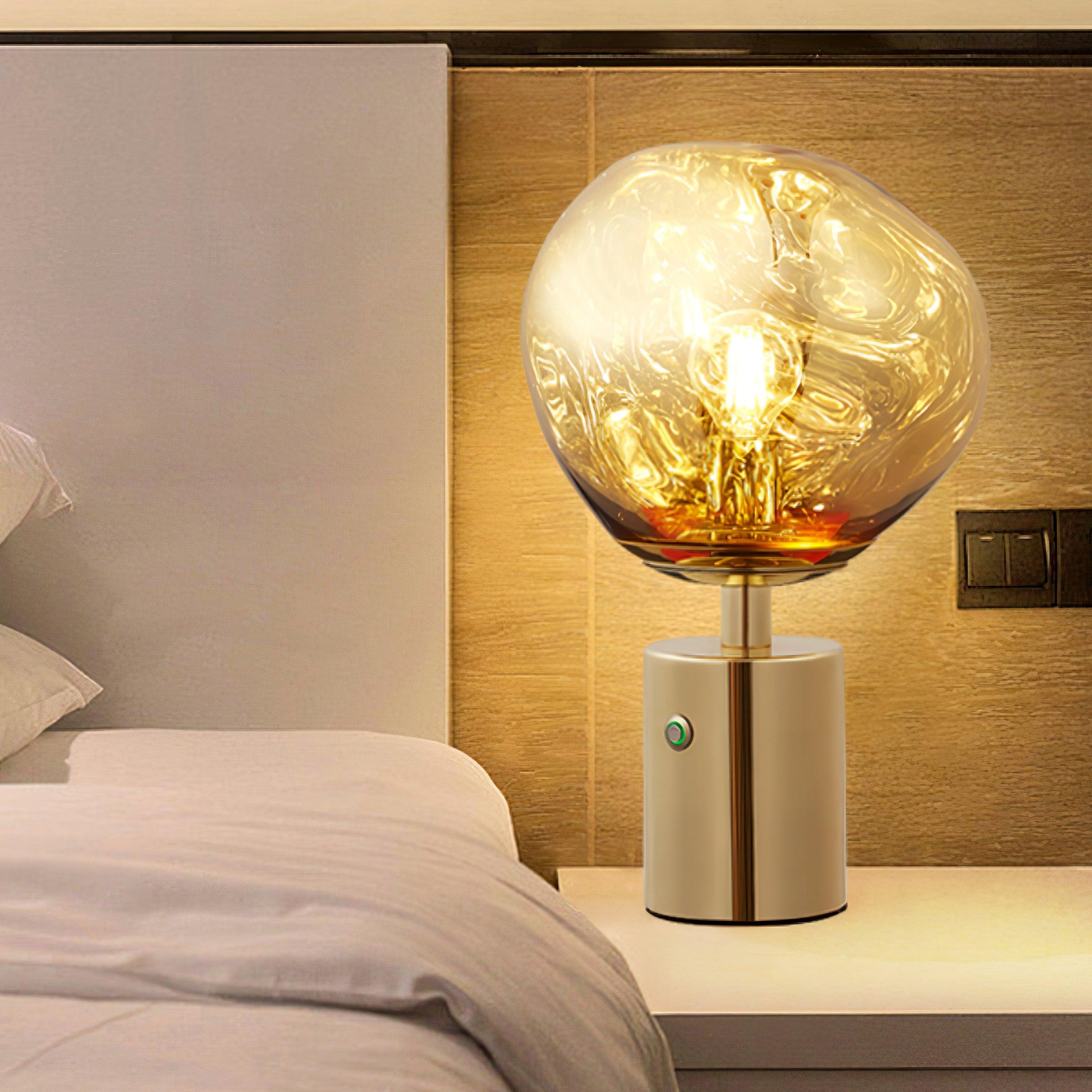 Modern Irregular Glass Lava Table Lamp with Reflective Chrome Finish for Home Decor