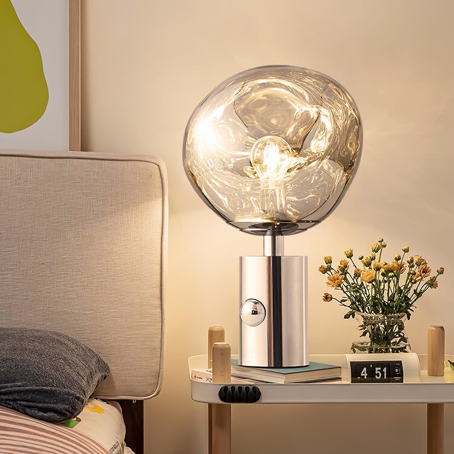 Modern Irregular Glass Lava Table Lamp with Reflective Chrome Finish for Home Decor