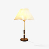 Mid Century Modern Pleated Walnut Table Lamp with Brass Accents and Folding Shade