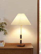 Mid Century Modern Pleated Walnut Table Lamp with Brass Accents and Folding Shade