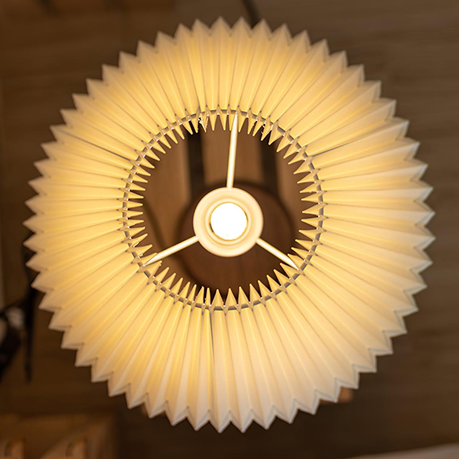 Mid Century Modern Pleated Walnut Table Lamp with Brass Accents and Folding Shade
