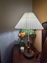 Mid Century Modern Pleated Walnut Table Lamp with Brass Accents and Folding Shade