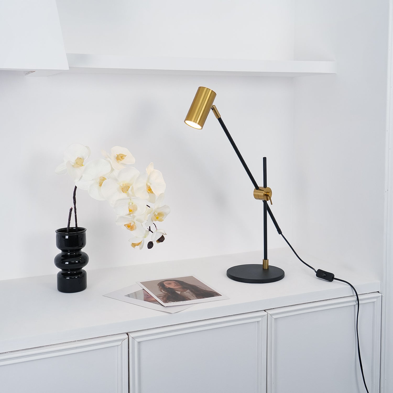 Lektor Modern Adjustable Table Lamp Articulated Reading Light for Office Gold and Black