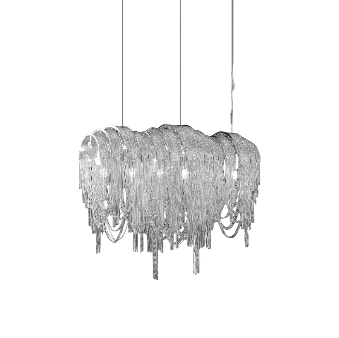 Modern Draped Metal Chain Chandelier LED Gasolier Lighting in Rose Gold and Chrome
