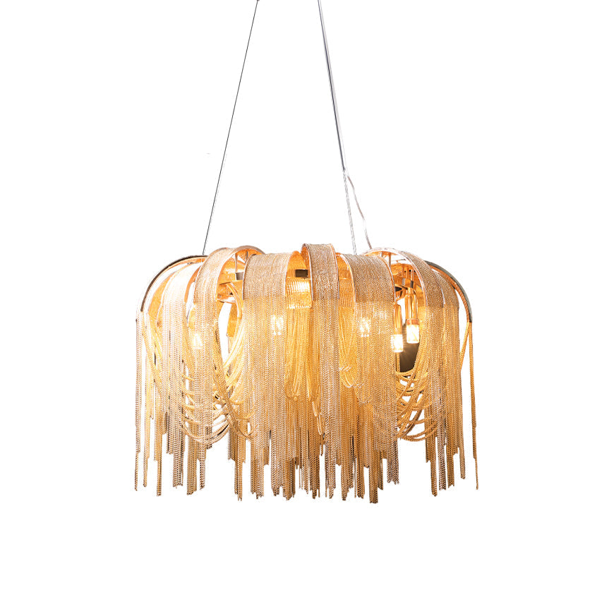 Modern Draped Metal Chain Chandelier LED Gasolier Lighting in Rose Gold and Chrome