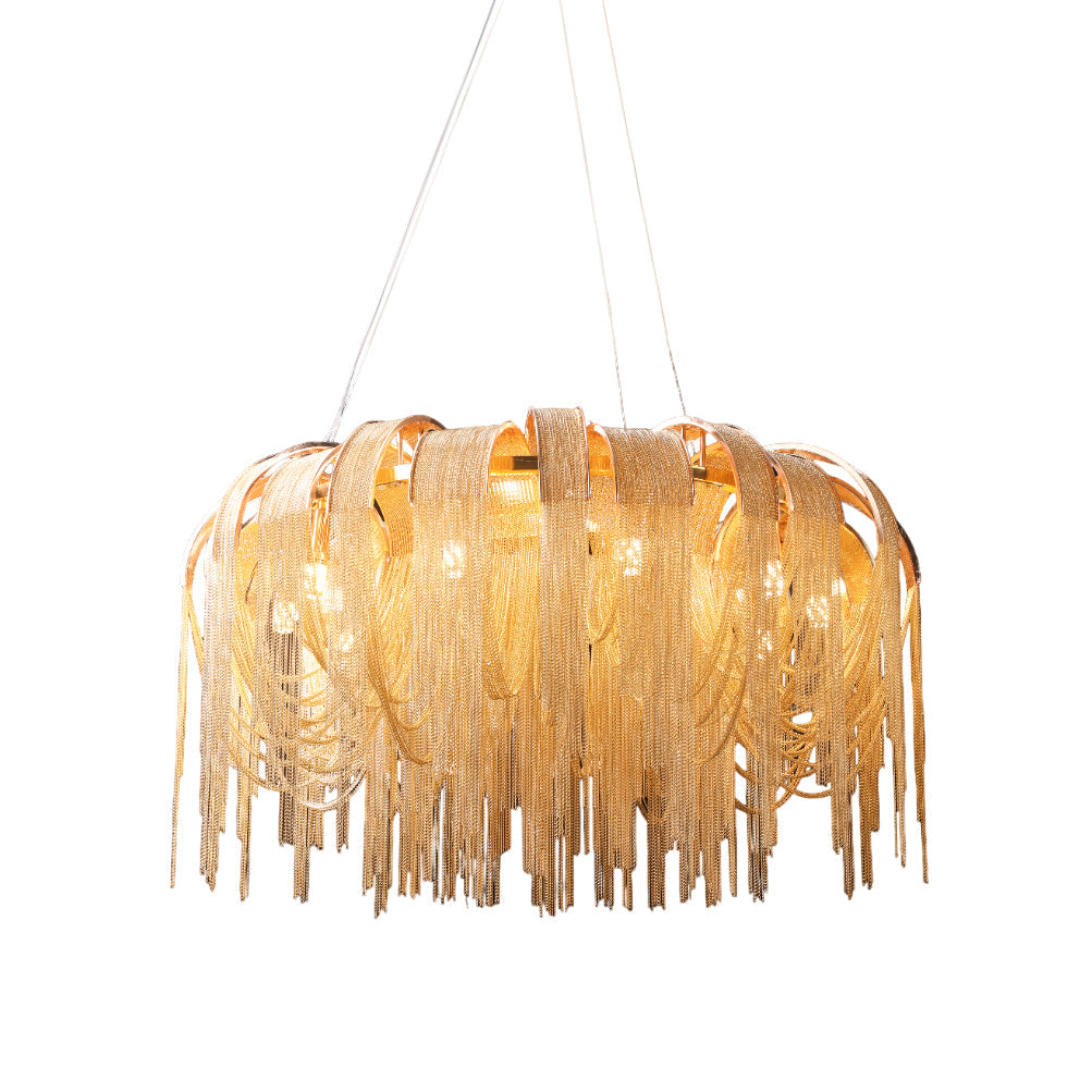 Modern Draped Metal Chain Chandelier LED Gasolier Lighting in Rose Gold and Chrome