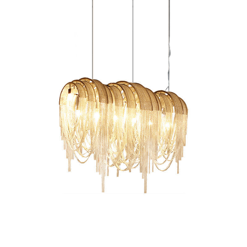 Modern Draped Metal Chain Chandelier LED Gasolier Lighting in Rose Gold and Chrome