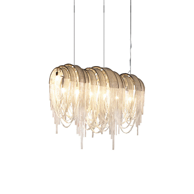 Modern Draped Metal Chain Chandelier LED Gasolier Lighting in Rose Gold and Chrome